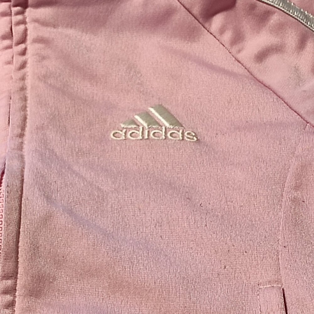 Adidas: Girl's Pink Track Jacket, Pockets Logo Stripe Sleeves, Size 3T - Picture 2 of 7